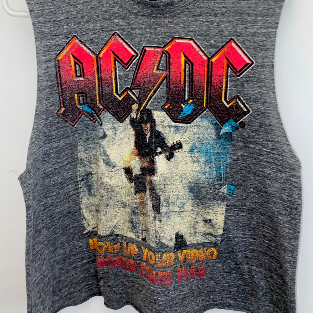 Grey Forever 21 wide arm hole loose fit AC/DC tank top.
